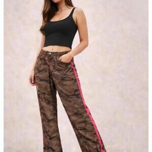Y2K Honey Punch Camo Track Pants Pink Stripe Streetwear Joggers M